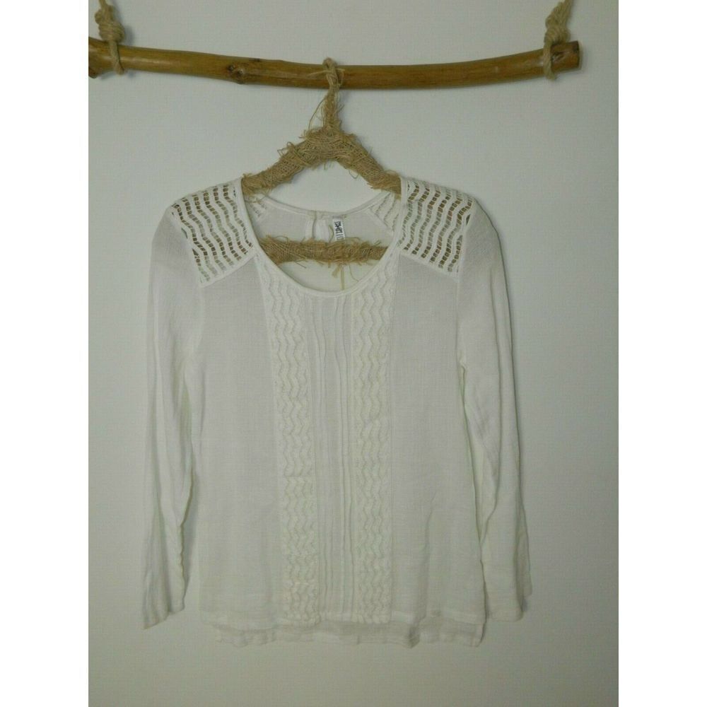 Monoreno Blouse Size Small Ivory Embroidered Peasant Boho Tunic